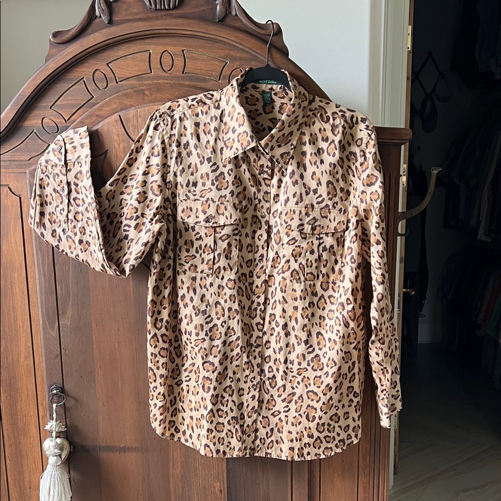 Leopard Print Button-Up Shirt - Tan & Brown